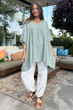 Hamptons Weekend Peasant Tunic Khaki